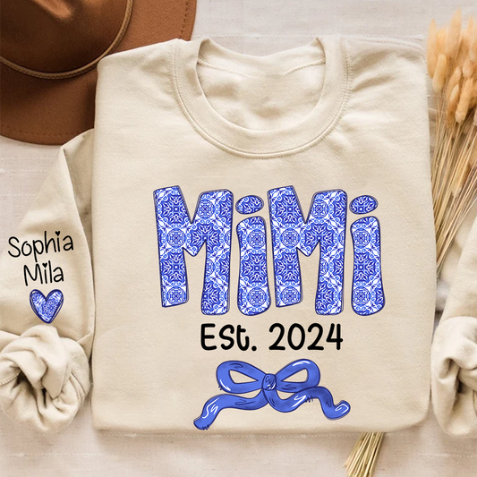 Lofaris Mimi Blue Floral Est Grandkid Name Custom Sweatshirt