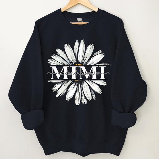 Lofaris Custom Mimi White Daisy Flower Grandkid Sweatshirt