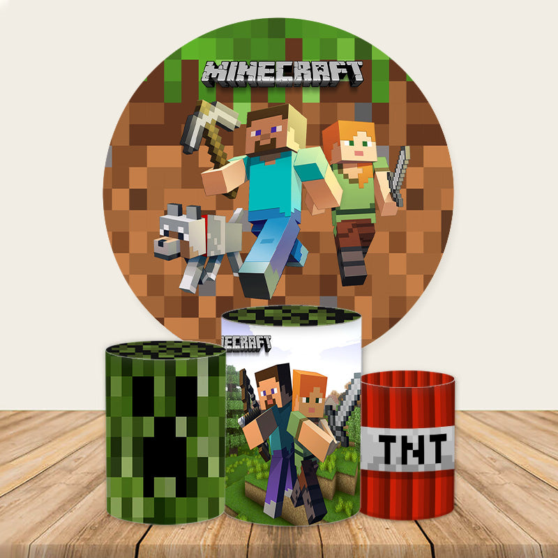 Minecraft Themed Brown And Green Circle Backdrop Kit – Lofaris