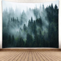 Lofaris Misty Spring Forest Scene Tapestry For Living Room