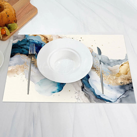 Lofaris Modern Artistic Blue Black Golden Set Of 4 Placemats