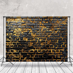 Lofaris Modern Black Golden Brick Wall Photography Backdrop