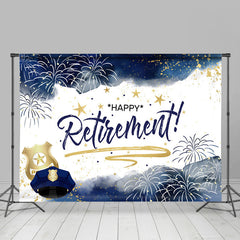 Lofaris Modern Dark Blue Gold Happy Retirement Party Backdrop