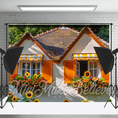 Lofaris Modern House Sunflower Spring Window Photo Backdrop
