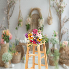 Lofaris Modern Light Grey Floral woven Basket Photo Backdrop