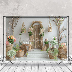 Lofaris Modern Light Grey Floral woven Basket Photo Backdrop