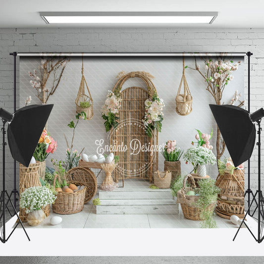 Lofaris Modern Light Grey Floral woven Basket Photo Backdrop