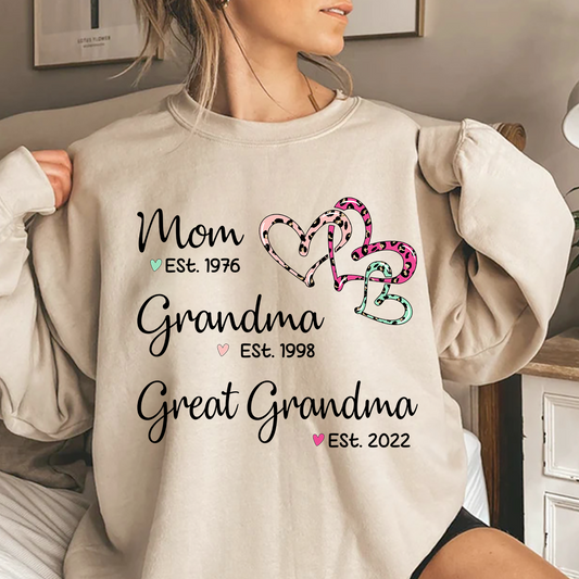 Lofaris Mom Grandma Est Heart Leopard Customized Sweatshirt