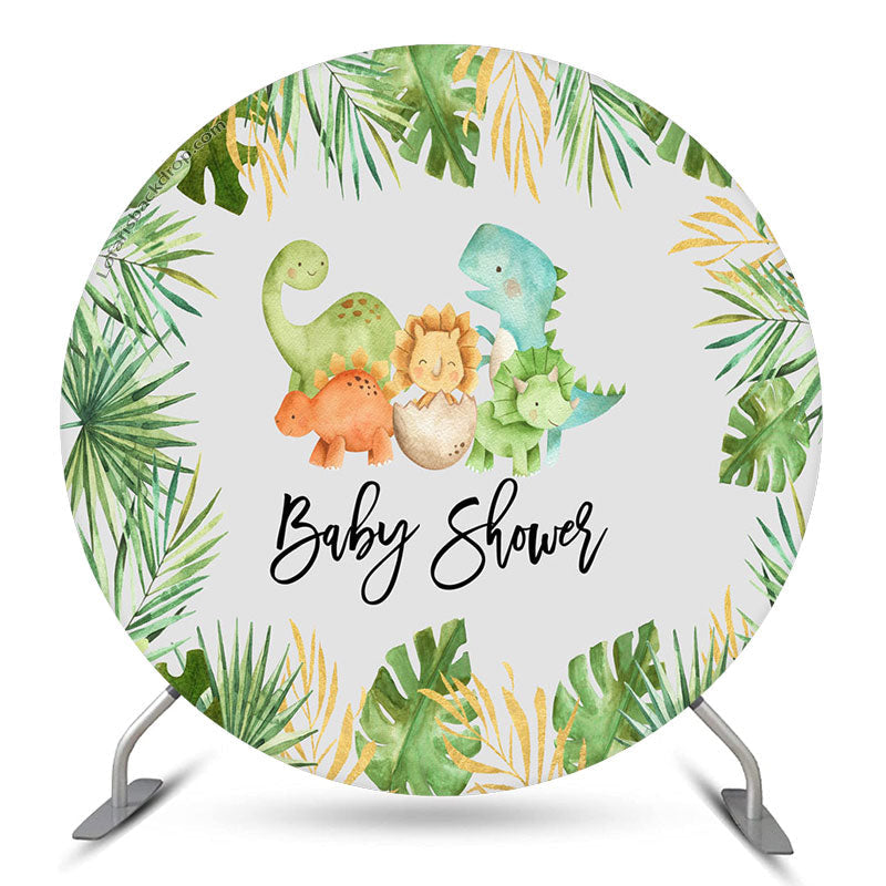 Lofaris Monsteras Cute Dinosaurs Round Backdrop For Baby Shower