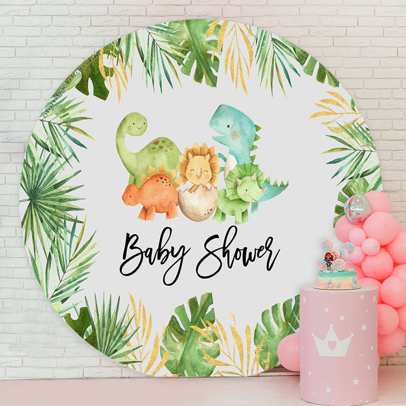 Lofaris Monsteras Cute Dinosaurs Round Backdrop For Baby Shower