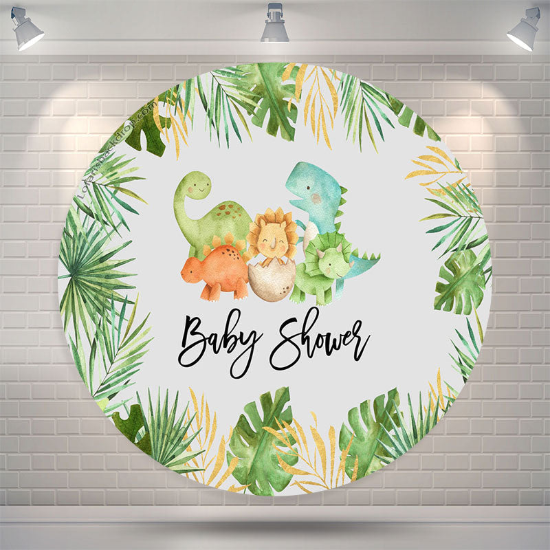 Lofaris Monsteras Cute Dinosaurs Round Backdrop For Baby Shower