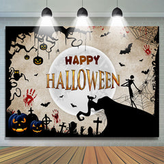Lofaris Moon Black Pumpkin Bat Happy Halloween Backdrop