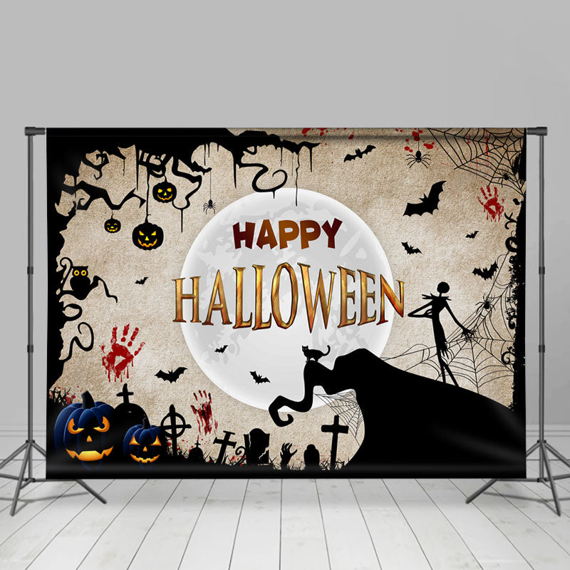Lofaris Moon Black Pumpkin Bat Happy Halloween Backdrop