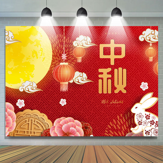 Lofaris Moon Cake Rabbit Red Lantern Mid Autumn Backdrop