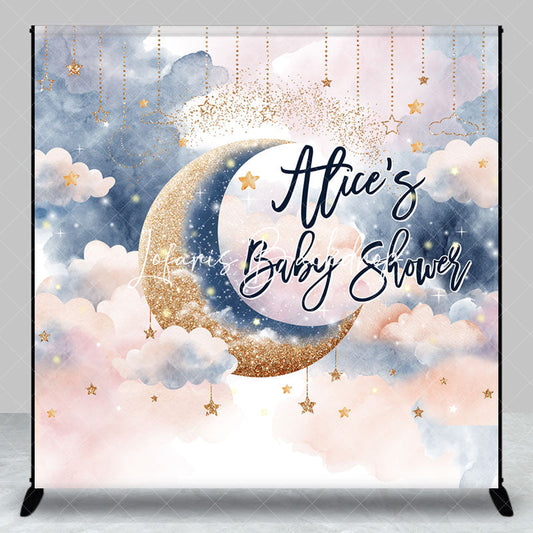 Lofaris Moon Night Stars Custom Name Baby Shower Backdrop