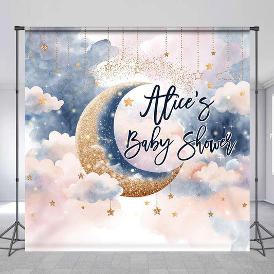 Lofaris Moon Night Stars Custom Name Baby Shower Backdrop