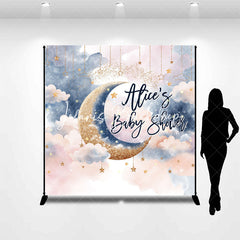 Lofaris Moon Night Stars Custom Name Baby Shower Backdrop