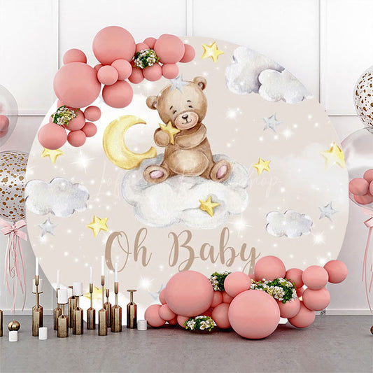Lofaris Moon Stars Clouds Bear Round Baby Shower Backdrop