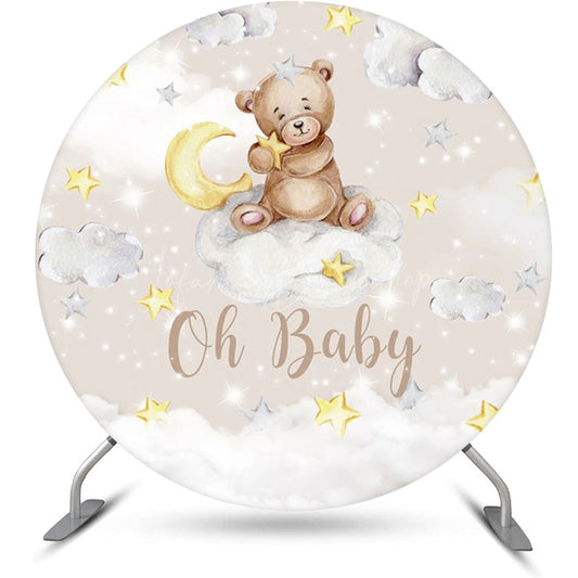 Lofaris Moon Stars Clouds Bear Round Baby Shower Backdrop