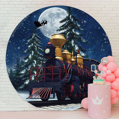 Lofaris Moon Train Pine Tree Christmas Night Round Backdrop