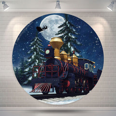 Lofaris Moon Train Pine Tree Christmas Night Round Backdrop