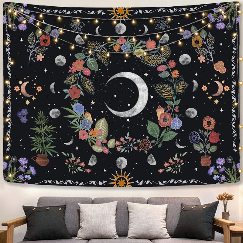 Lofaris Moonlit Colorful Flower Night Tapestry For Room Decor