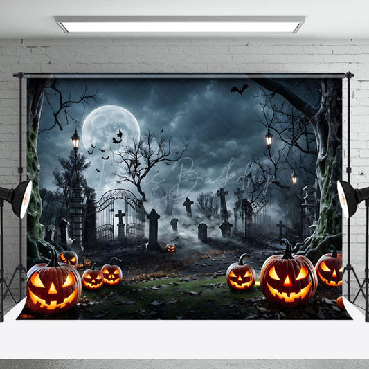 Lofaris Moonlit Desolate Manor Grave Forest Halloween Backdrop