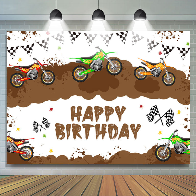 Lofaris Motorcycle Game Brown White Happy Birthday Backdrop