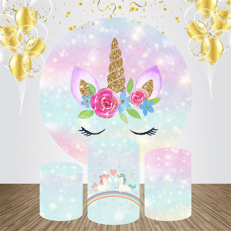 Lofaris Multicolor Bokeh Unicorn Round Birthday Backdrop Kit