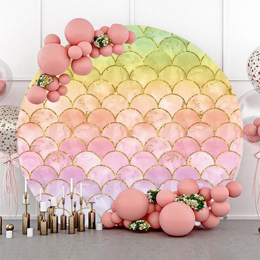 Lofaris Multicolor Mermaid Scales Round Birthday Backdrop