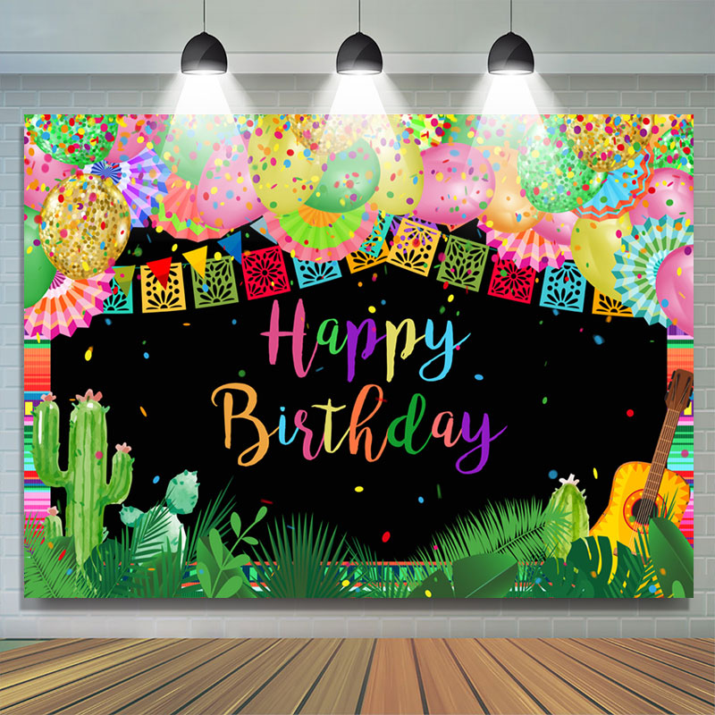 Lofaris Multicolor Mexican Happy Birthday Backdrop Decor