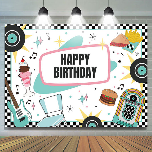 Lofaris Music Disc White Happy Birthday Backdrop For Party