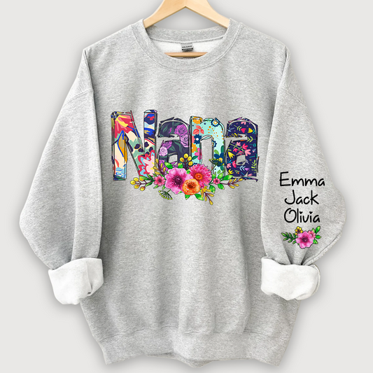 Lofaris Nana Grandma Paint Floral Custom Name Sweatshirt
