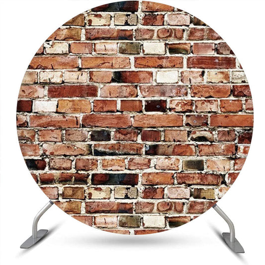 Lofaris Natural Brown Brick Wall Round Birthday Backdrop