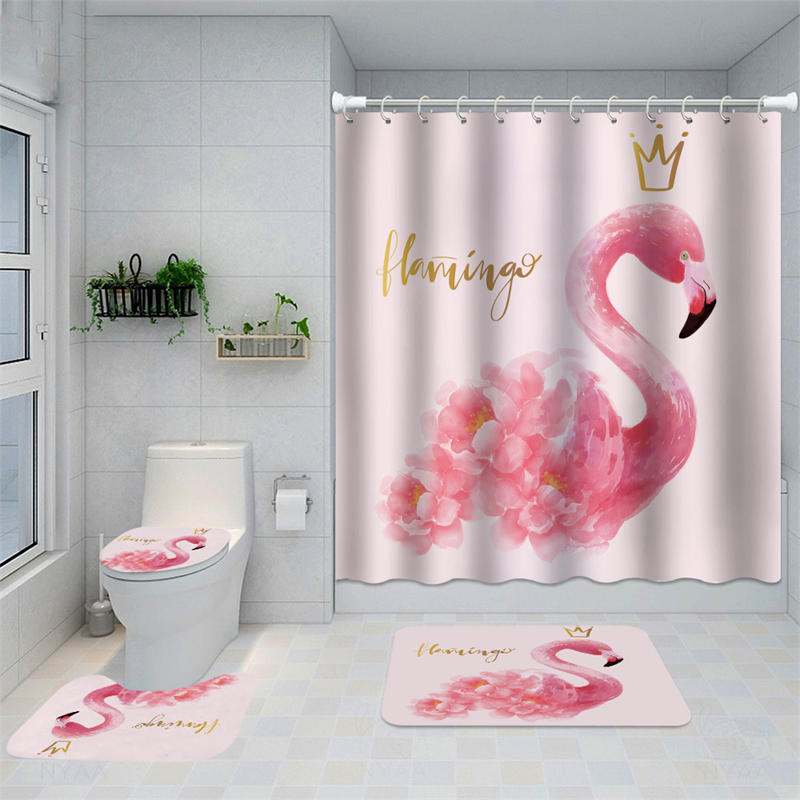 Lofaris Natural Scenery Pink Swan Decorative Bathroom Curtain