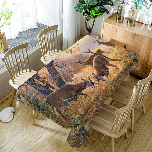 Lofaris Natural Wild Deer Herd Jungle Rectangle Tablecloth
