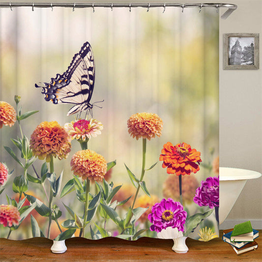 Lofaris Nature Landscape Flower Butterfly Shower Curtain