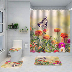 Lofaris Nature Landscape Flower Butterfly Shower Curtain