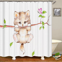 Lofaris Naughty Brown Kitty Hanging On Branch Shower Curtain