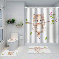 Lofaris Naughty Brown Kitty Hanging On Branch Shower Curtain