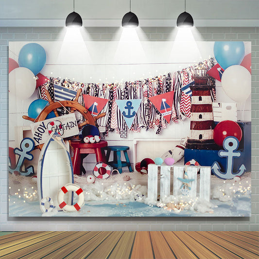 Lofaris Nautical Balloon Flag Birthday Cake Smash Backdrop