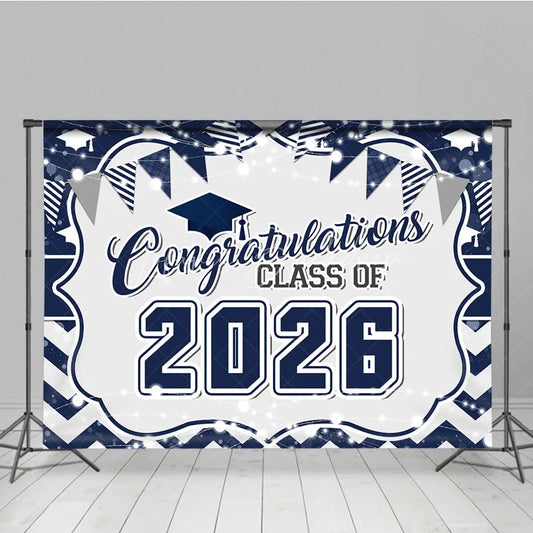 Lofaris Navy Blue Congratulations Class Of 2026 Backdrop