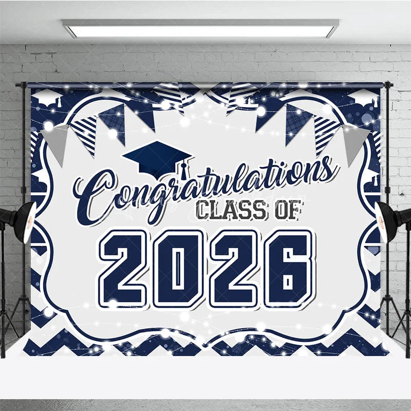 Lofaris Navy Blue Congratulations Class Of 2026 Backdrop