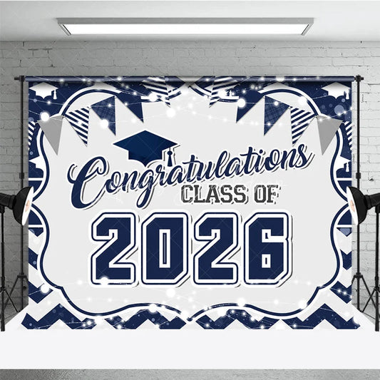 Lofaris Navy Blue Congratulations Class Of 2026 Backdrop