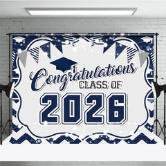 Lofaris Navy Blue Congratulations Class Of 2026 Backdrop