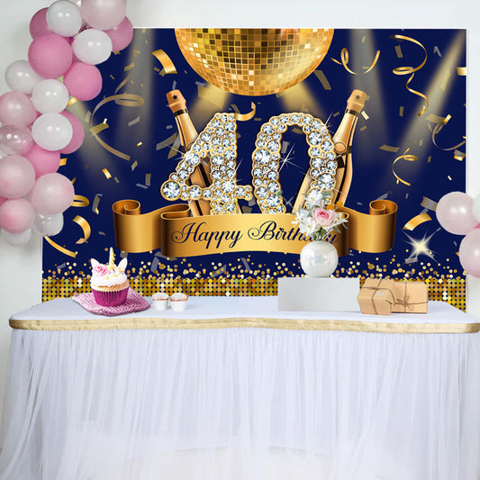 Lofaris Navy Blue Gold Party Light Ball 40 Birthday Backdrop