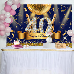Lofaris Navy Blue Gold Party Light Ball 40 Birthday Backdrop