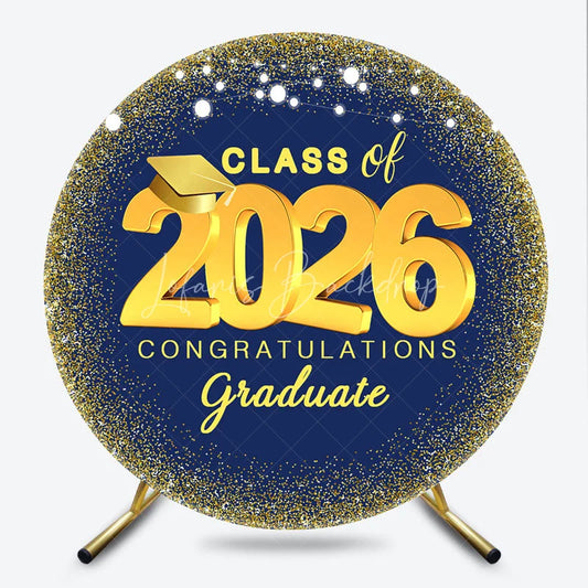 Lofaris Navy Blue Gold Spot Light Circle Graduation Backdrop