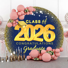 Lofaris Navy Blue Gold Spot Light Circle Graduation Backdrop