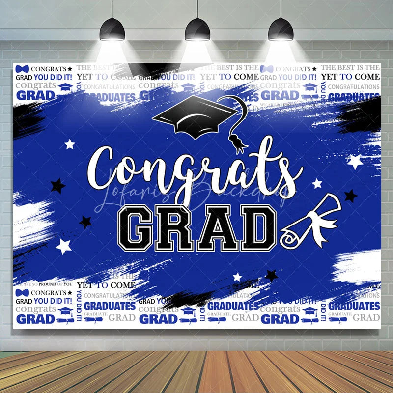 Lofaris Navy Blue Graffiti Congrats Graduation Backdrop